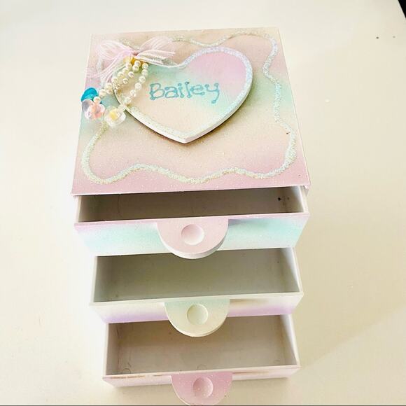 VINTAGE Y2K 90S Pastel Pink Purple Blue Jewelry Box Storage Case Bead Sparkles - Picture 2 of 8